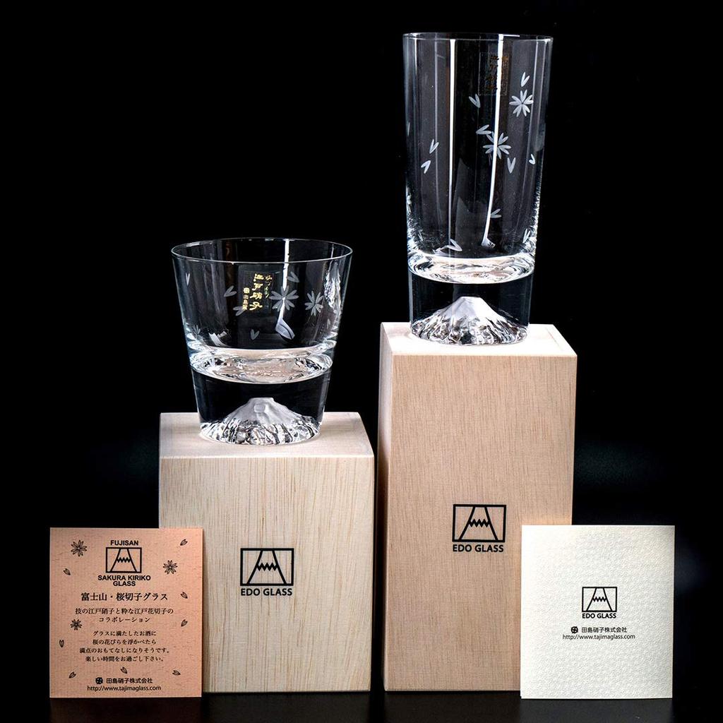 Fuji Tajima Glass Sakura Rocks Glass x Sakura Tumbler Pair Set Grand Prize Edo Glass Edo Kiriko Whiskey Beer Sake Day Day 60th Birthday Wedding