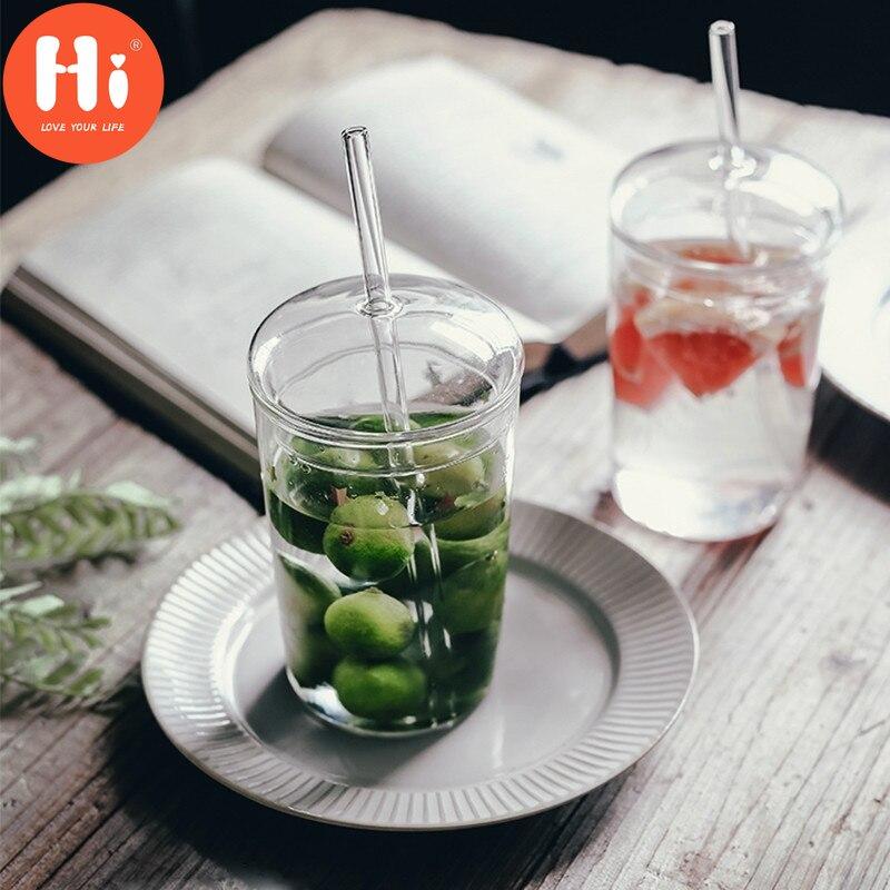 Hi 1/3 ks severský průhledný skleněný hrnek na kávu, žáruvzdorný čaj, mléko a vodu s víčkem a brčkem 500ml