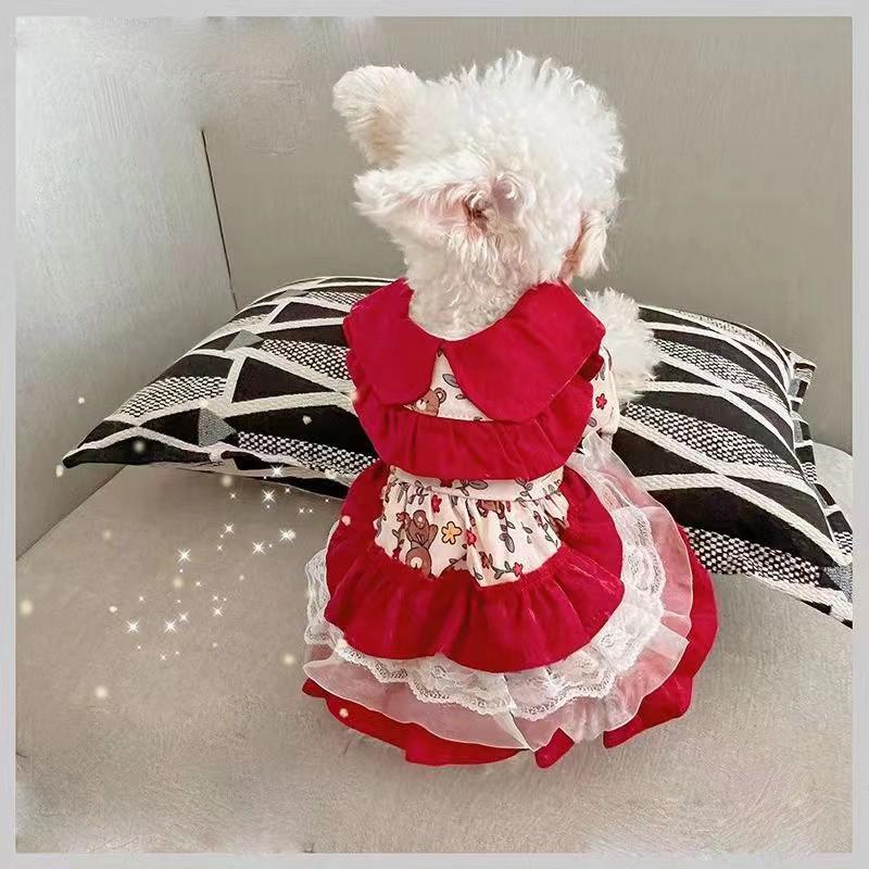 

Pet skirt spring and summer Lolita cute breathable dog than bear teddy clothes cat single dress XL chest 50cm back 40 about 10-7kg