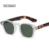 SO&EI Retro Rivets Men Square Sunglasses Fashion Blue Green Trending Shades UV400 Women Clear Frame