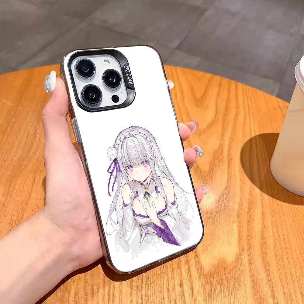 Re Zero Rem Emilia Phone Case For iPhone17,16,15,14,13,12,11,Pro,MAX White Matte Shockproof Cover