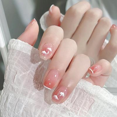 24 Pieces New Square A Blush Pink Sky French White Versatile Temperament 24 Wearable Nails