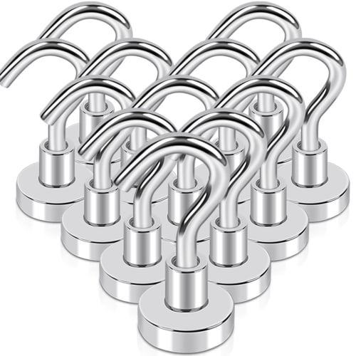 MAGXCENE 12-Piece Set of Super Strong Magnetic Hooks, 16mm Diameter, 6kg Load Capacity, Rust-Resistant, Strong Storage Hooks, Wall-Mounted Hooks with
