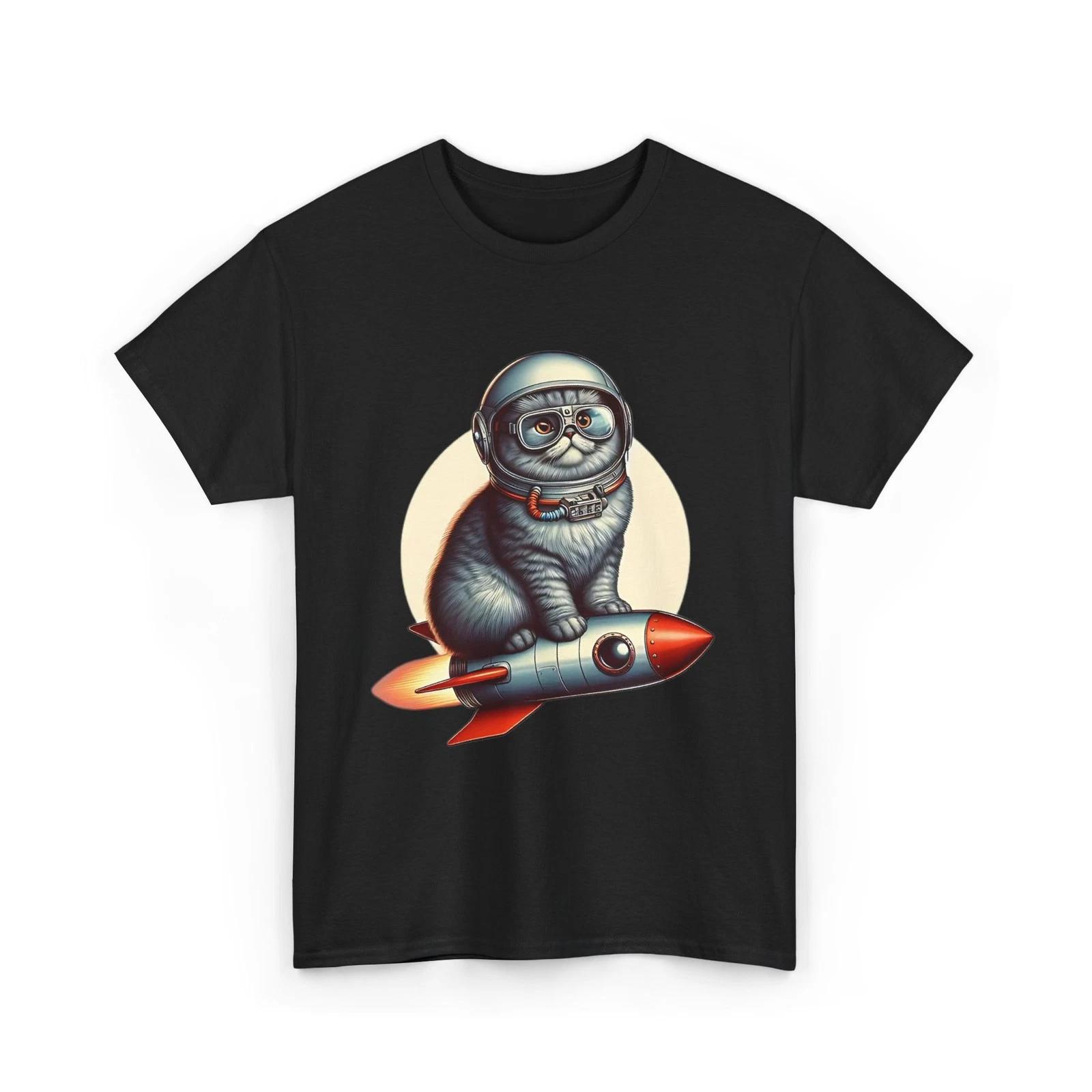 

Astronaut Cat on Rocket T-Shirt Space Kitty Graphic Tee 3XL
