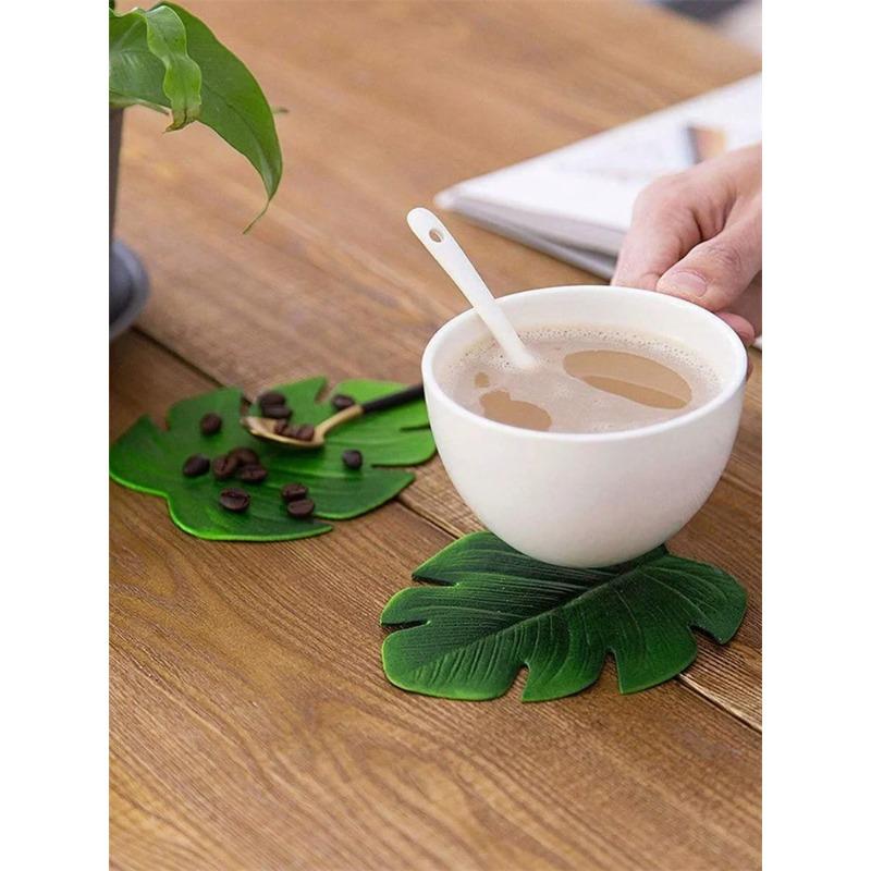 Monstera Leaf Coasters Tropical Green Plant EVA Cup Mats Washable Wipeable Anti-Slip Table Protector Holiday Wedding Party Decor