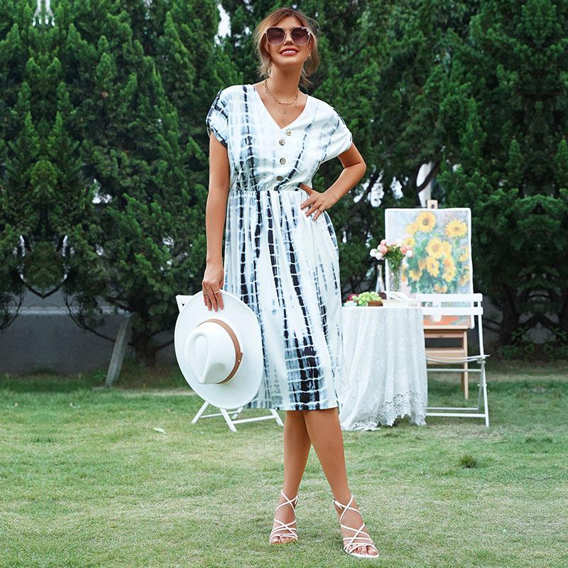 

Летняя новая ретро женская одежда с принтом тай-дай белое платье Мори XL