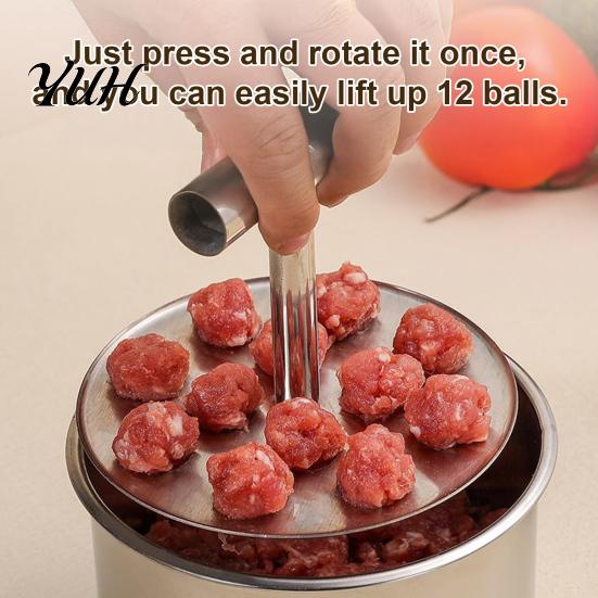 Meatball Maker Tool Stainless Steel Maker, 6/12-Hole Manual Meat Press Mold for Homemade Ergonomic Beef Pork Fish Balls, Non-Stick Shaper, Dishwasher