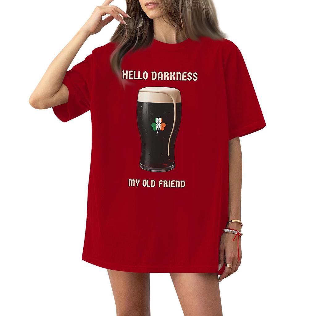 Women's Casual Fashion Round Neck St. Patrick Print Short Sleeve T-Shirt Top
