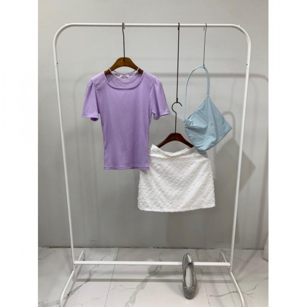 C S In The Room Free DiTTo Ribbed Square neCk Puff ShorT Sleeve T ShirT 3Color
