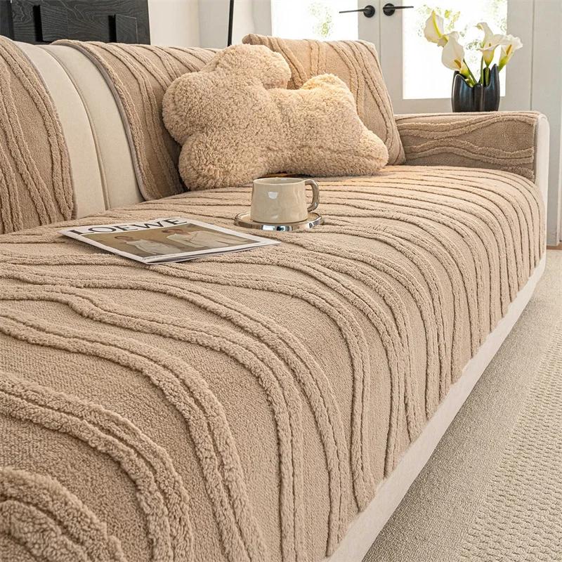 

1PC Solid Color Nordic Sofa Slipcover Winter Thick Non-Slip Sofa Pad Universal Corner Couch Towel for Living Room Chaise Longue A 70x70cm 1pc