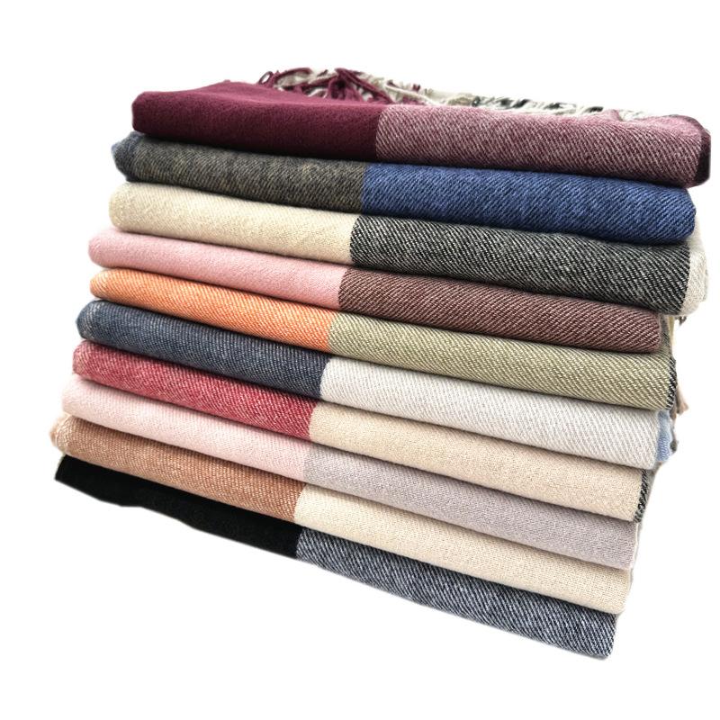 Warm Women's Scarf Winter Imitation Cashmere Color Block Plaid Shawl Long Tassel Fashion Scarf Scarf