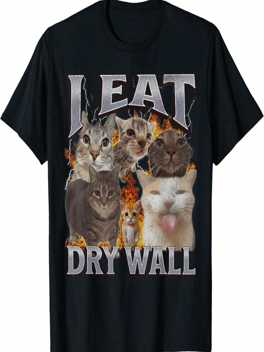 I Eat Drywall Funny Cat Meme Bootleg Graphic Men Women T-Shirt S разноцветный