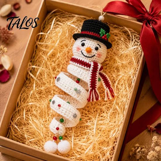 Christmas Hanging Decoration DIY Crochet Snowman Door Hanger Kit, Handmade Holiday Craft Wall Set for Wall, Window, New Year Party Handcrafted Yarn