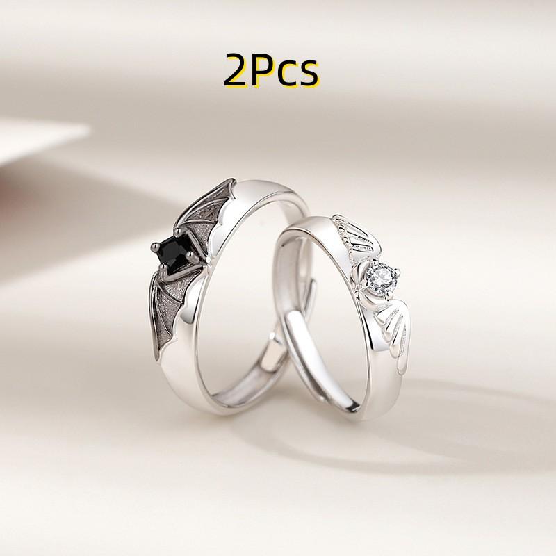 Romantic Angel and Demon Wings Couple Rings For Women Goth Fashion Moonstone Adjustable Opening Finger Men's Ring Party Jewelry