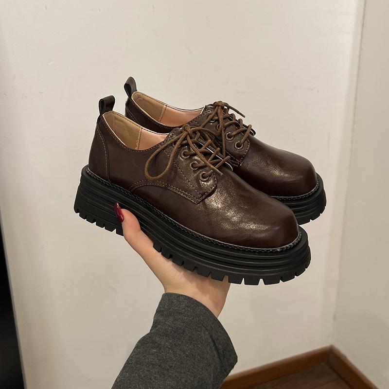 Fashion Retro Japanese Brown Loafers Thick Sole Height-Increasing Leather Women's Pumps Autumn 2024 New Mary Janes Lolita Platform Shoes
