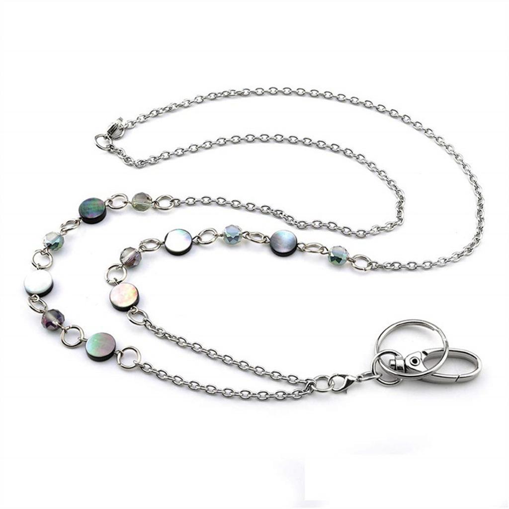 Stainless Steel Shell Work Certificate Id Lanyard, Long Necklace Women'S Sweater Chain