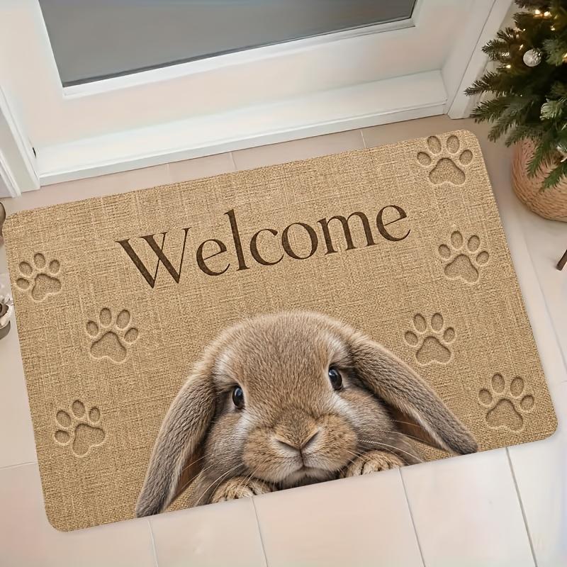 1Pcs Cute Rabbit Welcome Door Mat, Animal Paw Print Kitchen Rug, Non Slip Washable Floor Mat, Soft Indoor Entrance Carpet, Home Decoration