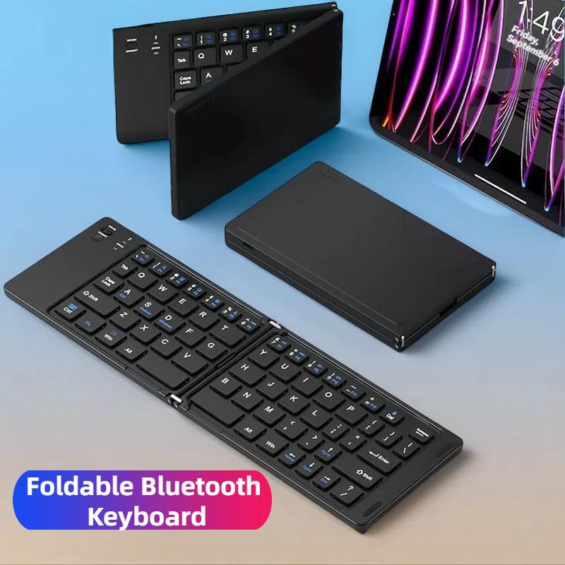 Foldable Wireless Keyboard Slim Portable Bluetooth Keyboard Rechargeable Folding Keyboard for IOS Windows Android iPad