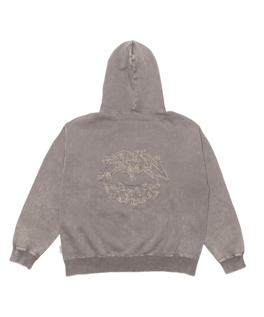 Ben Davis Bleach Washed Patch Zip-Up Hoodie Light Grey