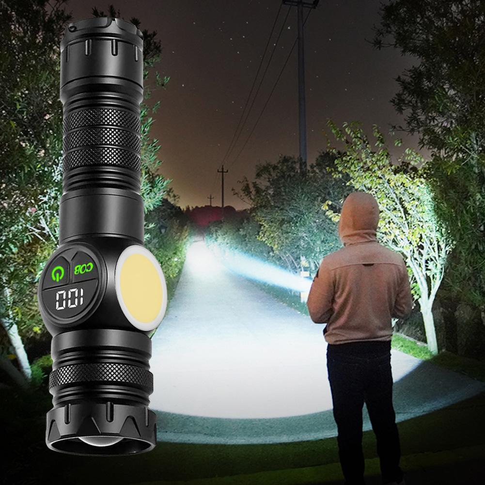 20W LED+COB High Power Flashlight Power Display Super Bright Flashlight Type-C Rechargeable Outdoor Hand Lamp for Power Outages