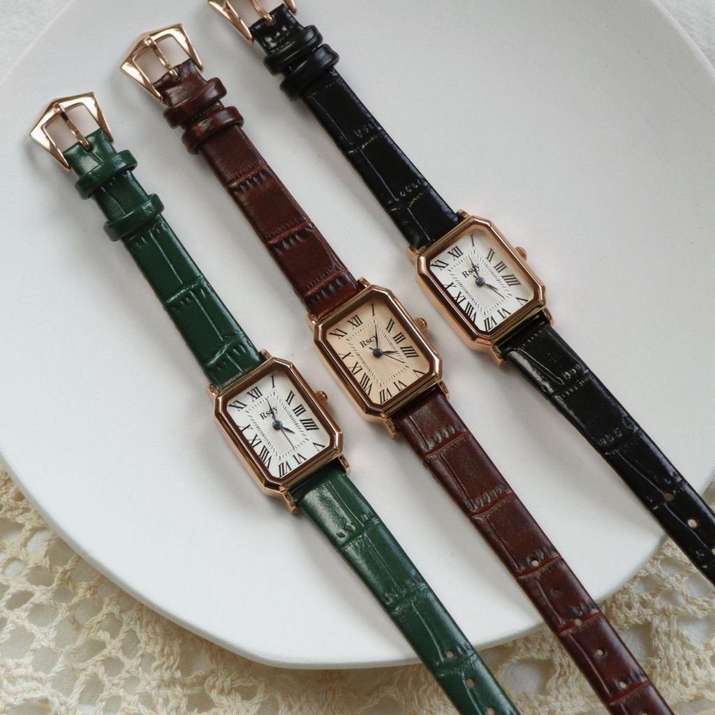 Rscy Retro Women's Genuine Leather Small Square Dial Quartz Watch – Light Luxury and High-End Niche Design