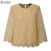 ZANZEA Womens Casual Embroidery Lace Patchwork Loose 3/4 Sleeve Blouse