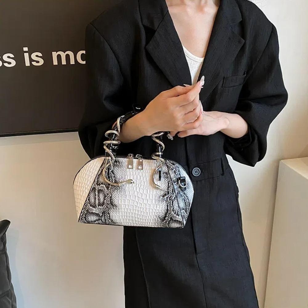New Stone Pattern Women's Bag Handbags Large Capacity Crossbody Shell Bag With Snake Hardware Top-handle Shell Bag