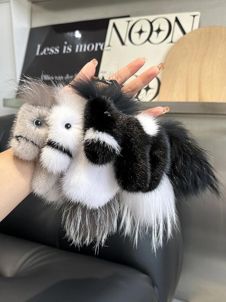 New Natural Mink Fur Little Horse Pony Key Chain Charm Women Fashion Plush Car Keychain Bag Pendant Party Gift Jewelry Trinket