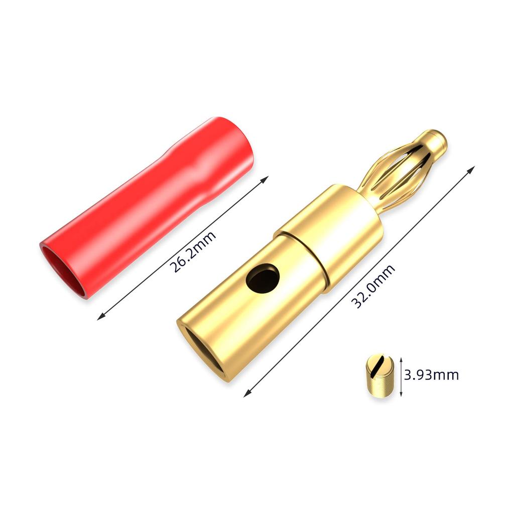 Cleqee Banana 24K Gold with Insulated Solderless Speaker Cable Audio Plugs Plugs, Plated, 8-Pack, Covers, Screw-In Type, Terminals, Connectors,