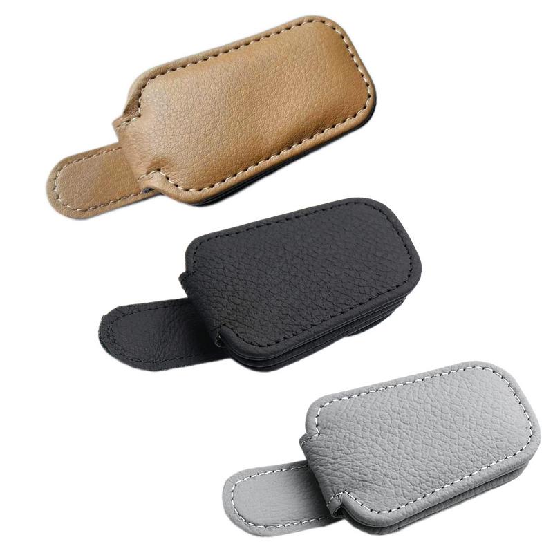 Car Sunglasses Holder Durable Leather Clip Glasses Case Ticket Card Clip Eyeglasses Mount Car Interior Accessories