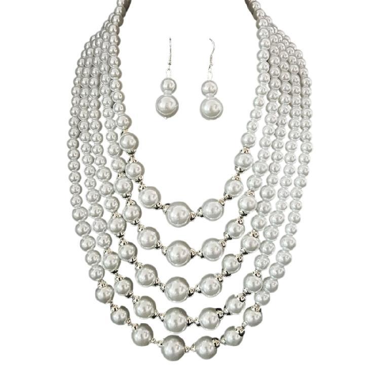 Modern Multi Strand Imitation Pearls Jewelry Set With Coordinating Earrings Sturdy Stylish Accessory Collection