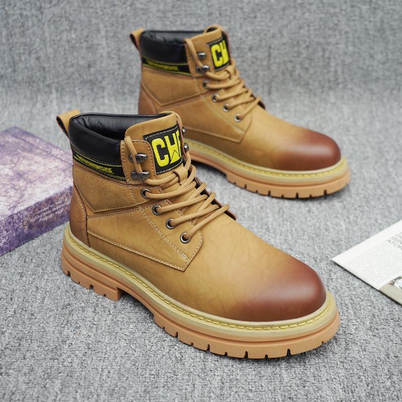 

Мужские высокие желтые ботинки Martin Retro - британский стиль 2025 года, модная обувь для отдыха на природе на осень/зиму Size 41 хаки