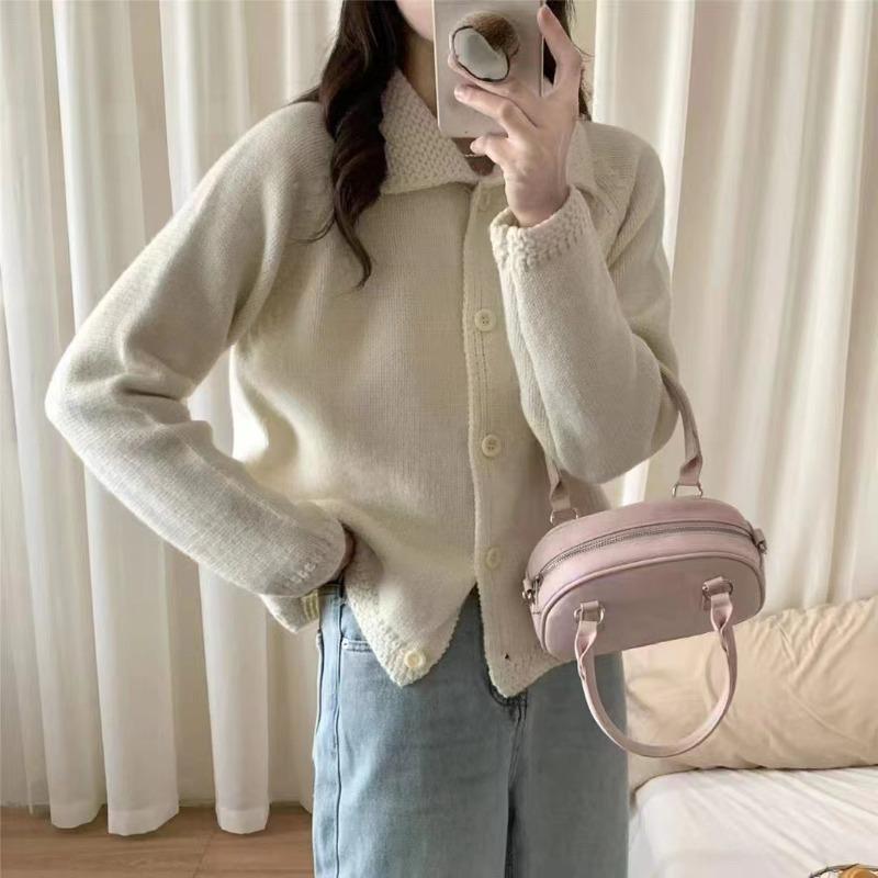 Lazy retro milk fu sweater jacket women's autumn and winter loose soft waxy lapel knitted cardigan art raw top