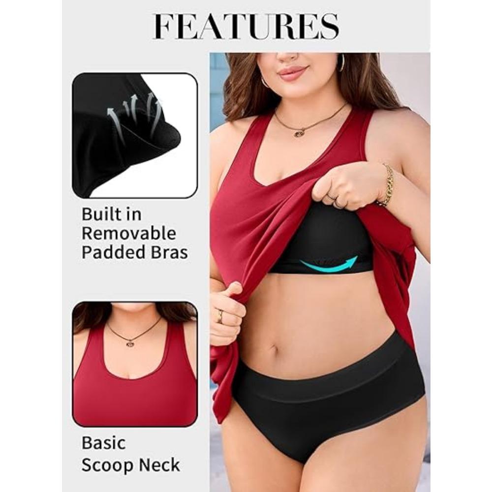 Charmleaks Plus Size Summer Dresses with Built In Bra Pockets Beach Sundress Casual Sleeveless Scoop Neck Tank Dress 1X-4X