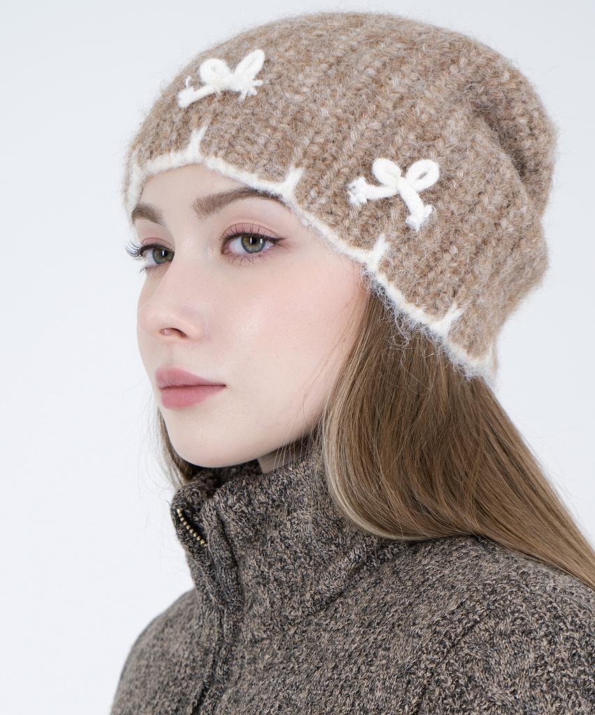 Mimin Bloomy Knit Ribbon Beanie