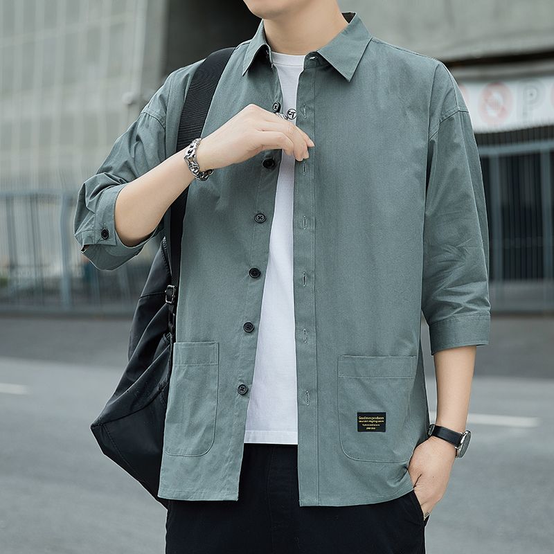 

Модный бренд Тонкая рубашка Лето Трендовый рукав 7/4 Мужской Новый стиль Деловой кэжуал Работа Универсальная куртка Молодежный тренд M зелёный