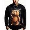 Autumn Round Neck Fashionable Versatile Leisure 3D Long Sleeved T-shirt Fun Cartoon Animal Printed T-shirt Men Loose Large T-shirt
