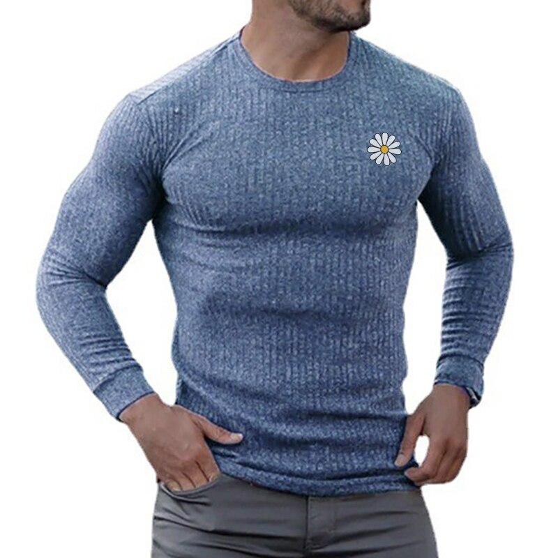 Muscleguys Męski jesienno-zimowy pulowerowy top Nowe codzienne dzianinowe T-shirty z okrągłym dekoltem dla młodzieży