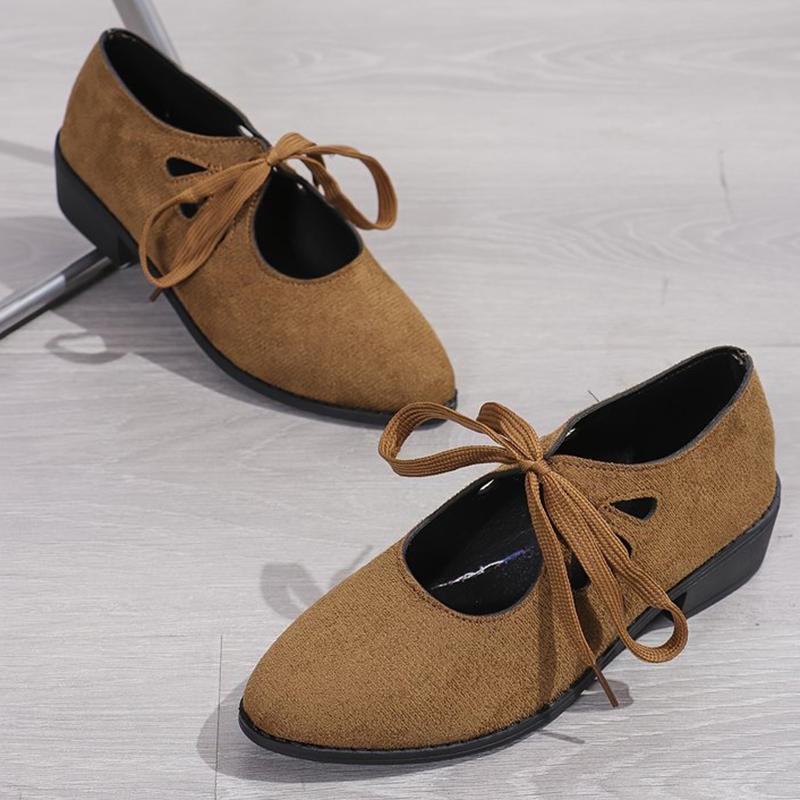 

Женские туфли-лодочки на среднем каблуке из искусственной замши, ажурные туфли-лоферы на шнуровке, женская обувь 2025, остроносые, больших размеров, туфли на каблуке для женщин 43 коричневый