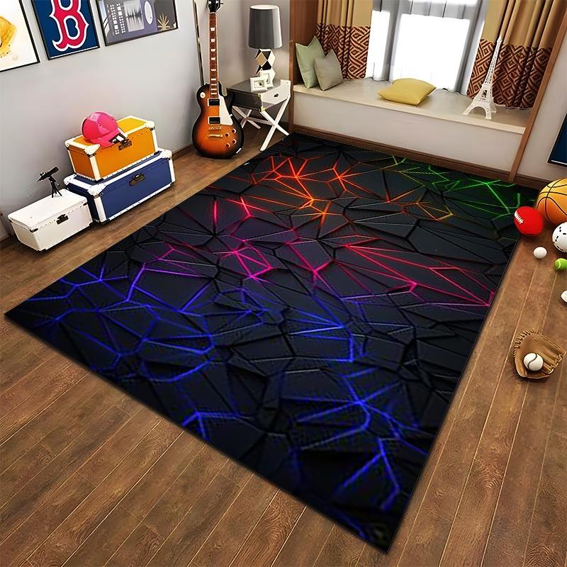 Geometric Pattern Carpet with Multicolor Neon Lines, Modern Style. Suitable for use as an anti-slip for living room bedroom sofas