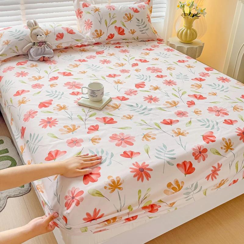 Queen Yatak Çarşaf Takımları Pembe Fiyonk Baskılı Fitted Yatak Çarşafı Kızlar için Tek Çarşaf King Boy Yatak Çarşafları Lastikli