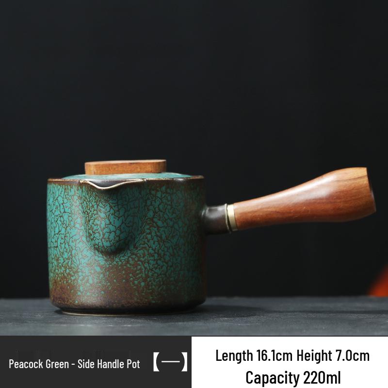 Retro Japanese Green Glaze Teapot with Side Handle - Ceramic Kung Fu Tea Set for Home Use
