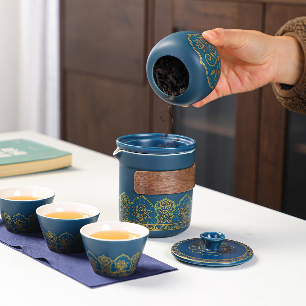 New Express Cup Matte Tea Set One Pot Three Cups Handbag Travel Portable Outdoor Set Business Gift Set