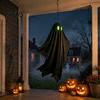 Durable Halloween Ghosts Hanging Ghost Outdoor Decoration, Spooky Black Fabric with Green Tree Decorations Eyes for Outside Tree, Porch, Yard,