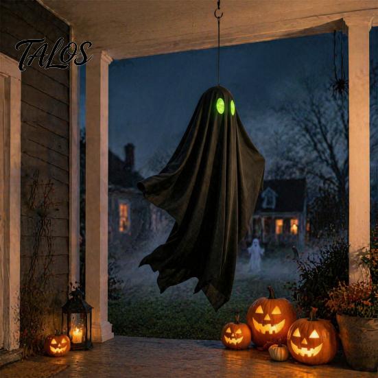 Durable Halloween Ghosts Hanging Ghost Outdoor Decoration, Spooky Black Fabric with Green Tree Decorations Eyes for Outside Tree, Porch, Yard,