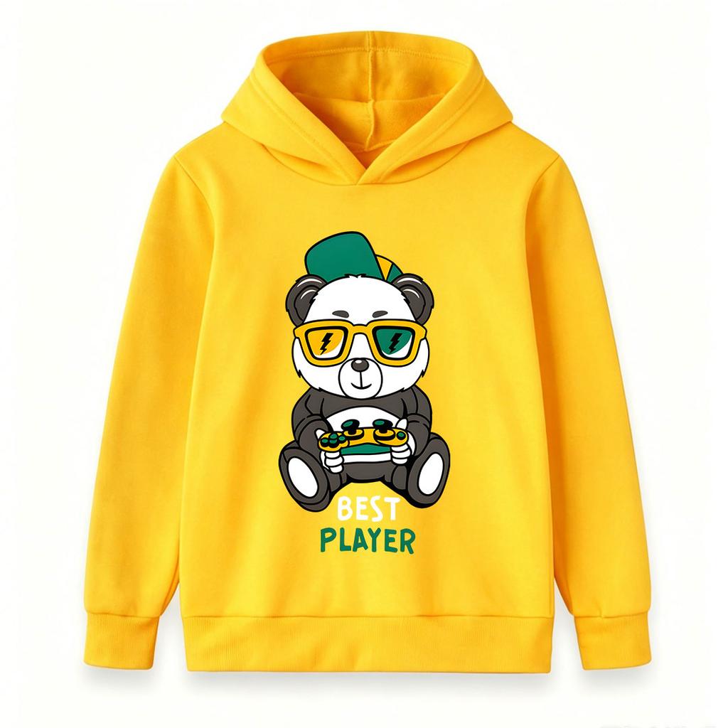 Kids Boys Girls Pullover Hoodie, Cool Gaming Panda Best Player Print Casual Long Sleeve Hooded Sweatshirt for Little Game Lovers Daily Wear Outdoor