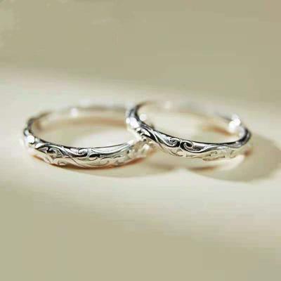 Anillo de Pareja Chenrui Grabado Plata Retro