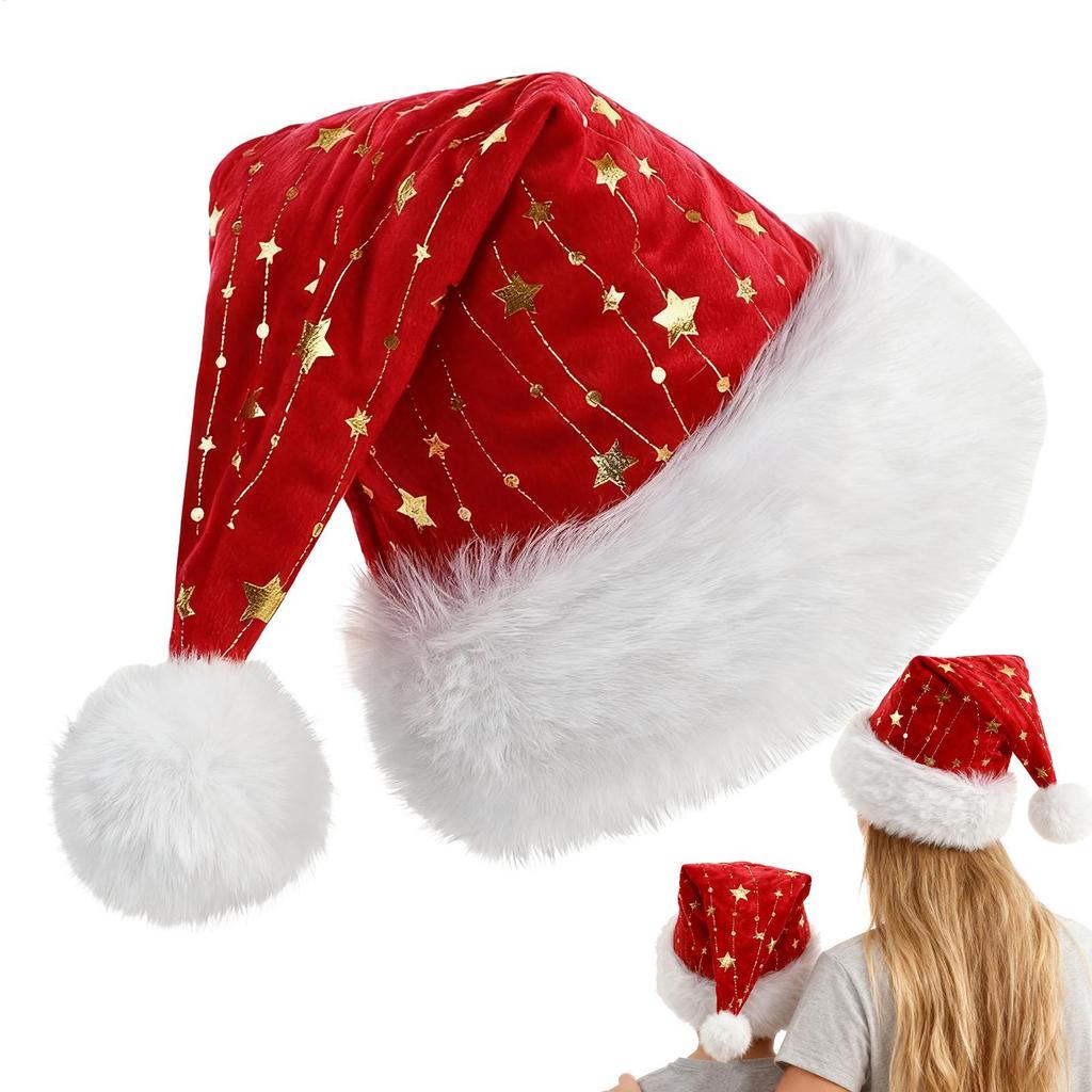 Christmas Decorative Santa Claus Hat Christmas Long Plush Thickened Red Gift Hat Adult Plush Christmas Hat Xmas Gift Decor