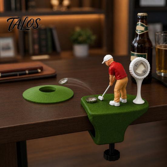 Origineller Bieröffner Golfflasche mit eingebautem Metallklinge und drehbarer Klemme, Mini-Golfer Schreibtisch Putter Design Magnetischer Kapselheber Fänger, Lustig