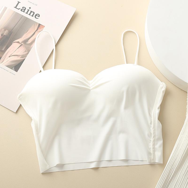 Ice Silk Seamless Gathering Without Steel Ring Thin Suspender Underwear Women's Fixed One-piece Cup Non-slip Comfortable Back Tube Top Women